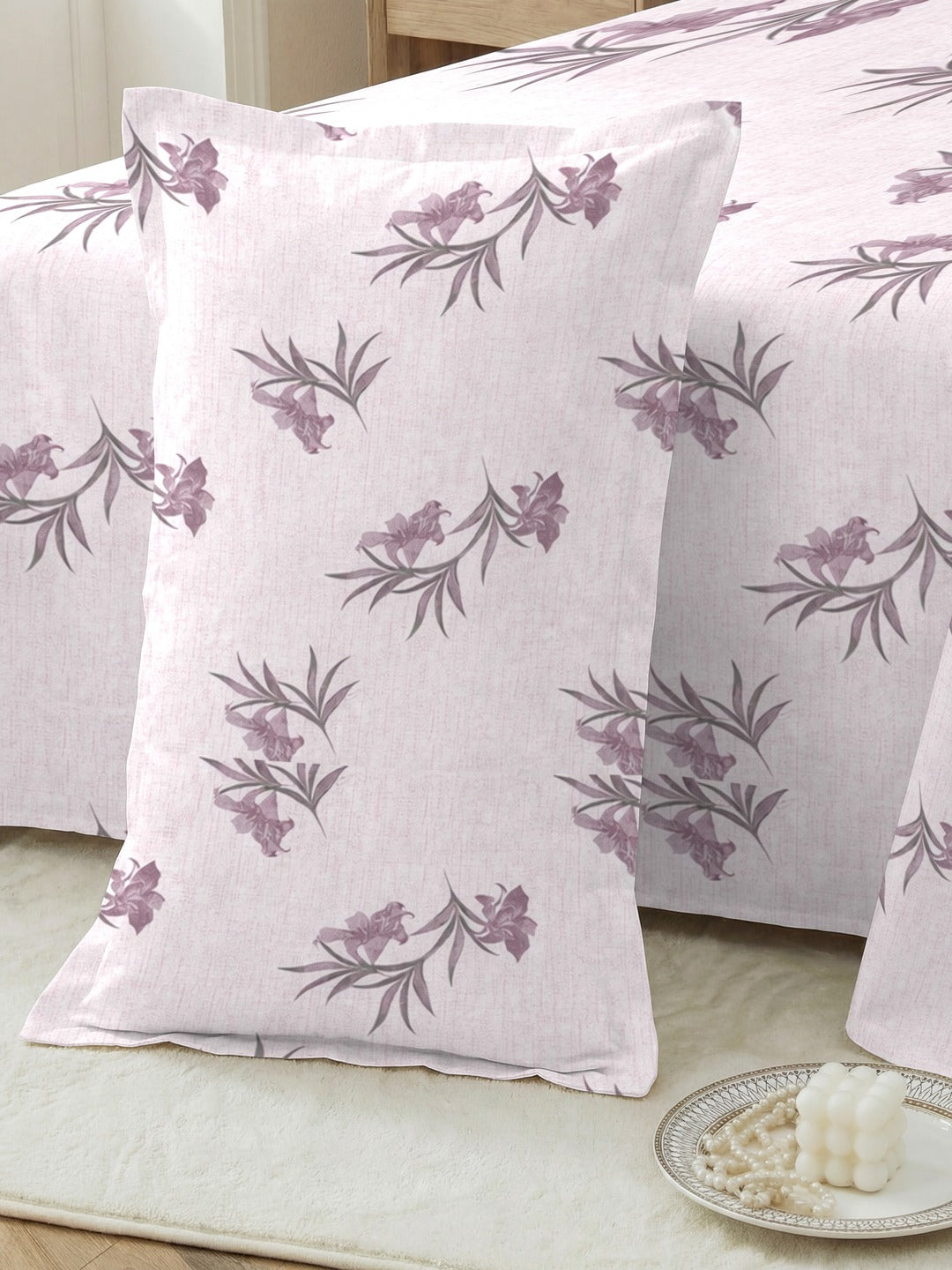 Petal 100% Pure Cotton Collection Premium Percale Queen Bedsheet With 2 Pillow Covers