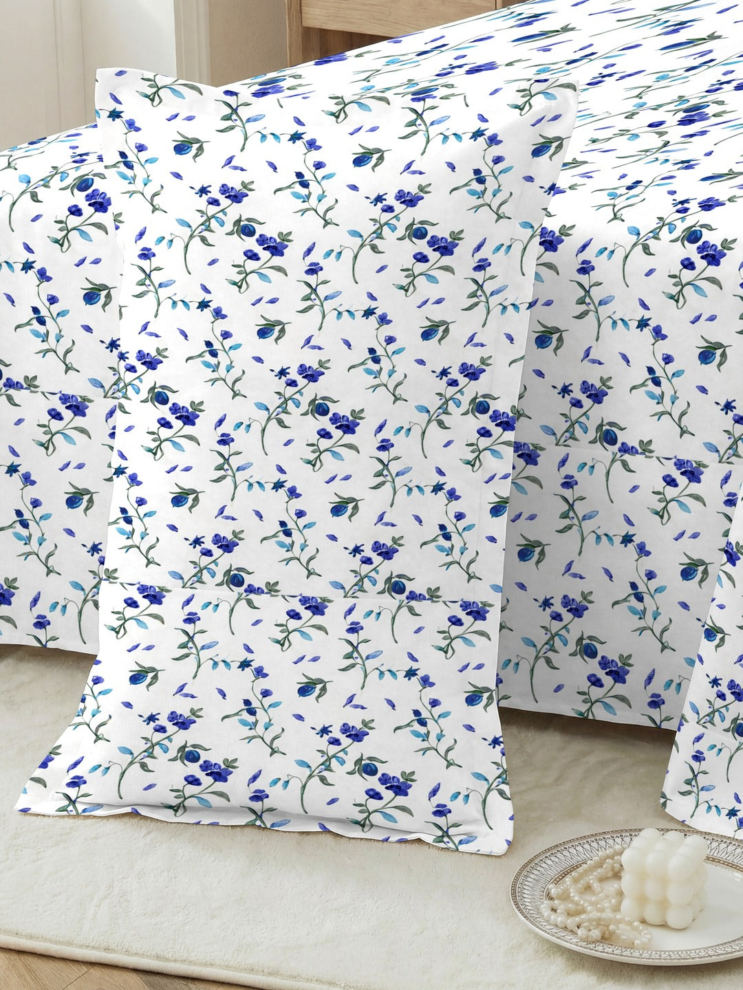 Petal 100% Pure Cotton Collection Percale Super King Bedsheet With 2 Pillow Covers