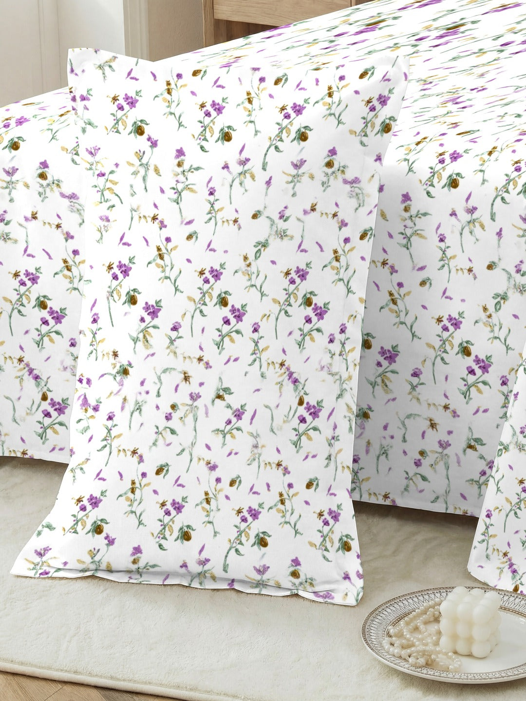 Petal 100% Pure Cotton Collection Percale Super King Bedsheet With 2 Pillow Covers