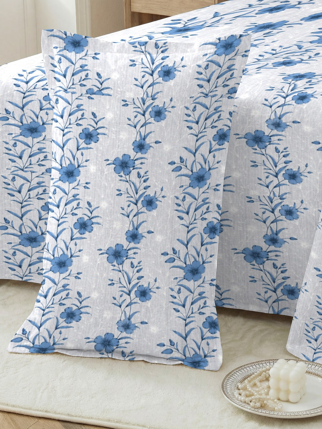 Petal 100% Pure Cotton Collection Percale Super King Bedsheet With 2 Pillow Covers