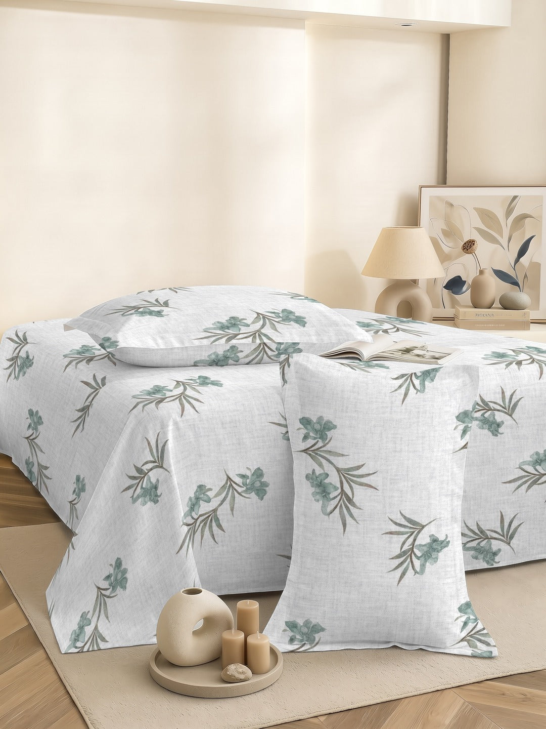 Petal 100% Pure Cotton Collection Premium Percale Queen Bedsheet With 2 Pillow Covers