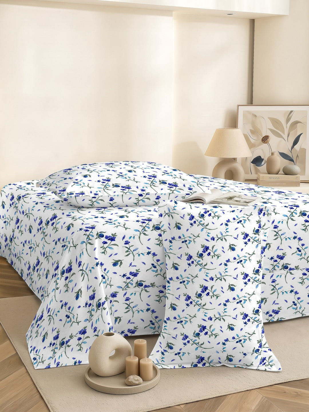 Petal 100% Pure Cotton Collection Percale Super King Bedsheet With 2 Pillow Covers