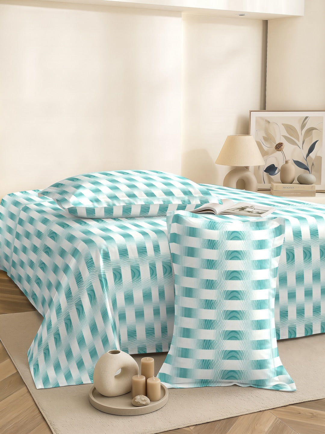 Petal 100% Pure Cotton Collection Premium Percale Queen Bedsheet With 2 Pillow Covers