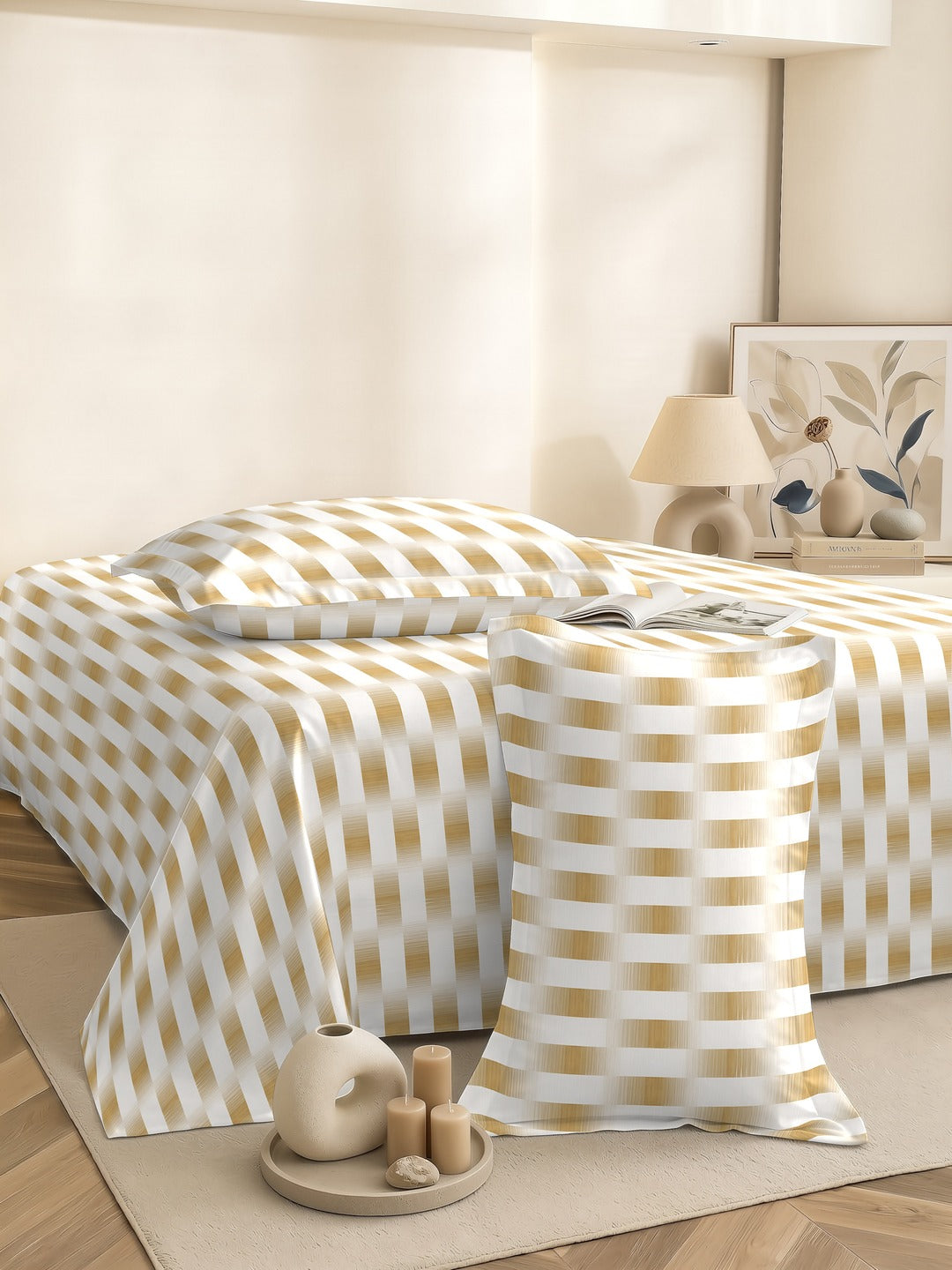 Petal 100% Pure Cotton Collection Premium Percale Queen Bedsheet With 2 Pillow Covers