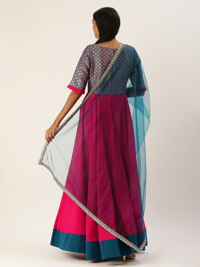 Bollywood Vogue Ready To Wear Blue Jacquard Art Silk Anarkali Suit