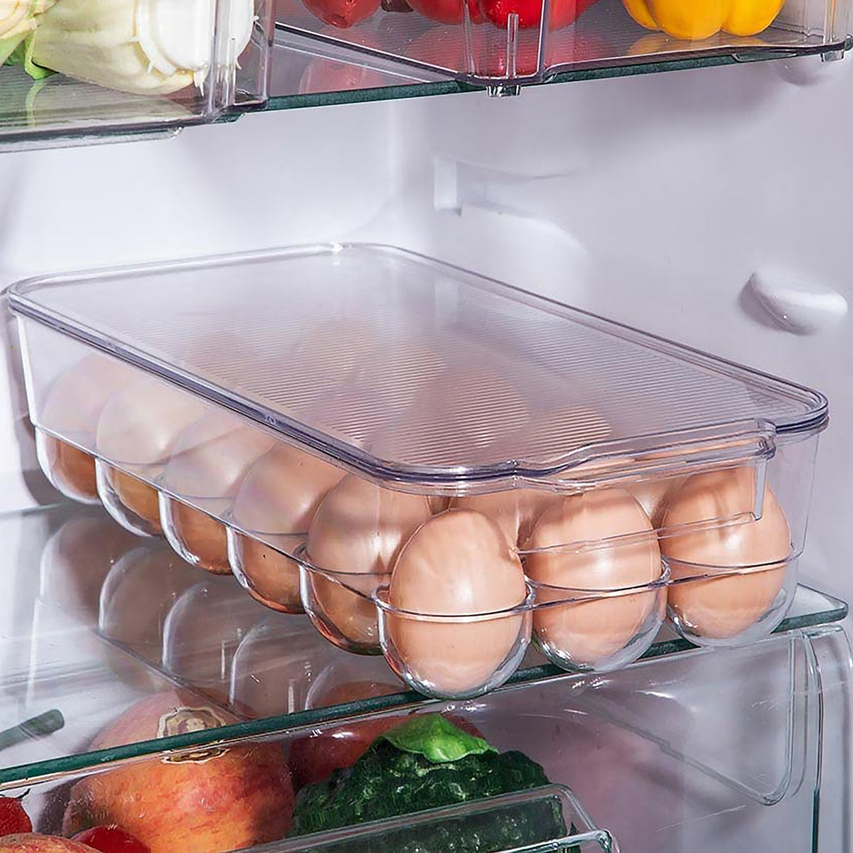 Plastic 18 Cavity Egg Storage Box Or Egg Trays For Refrigerator With Lid Handles High Quality Rectangular Egg Tray Box For 18 Egg (1 Pc) HP DD