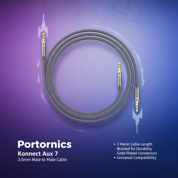 Portronics Konnect Aux 7 3.5mm Male to Male Aux Cable with 2 Meter Cable Length (Grey)