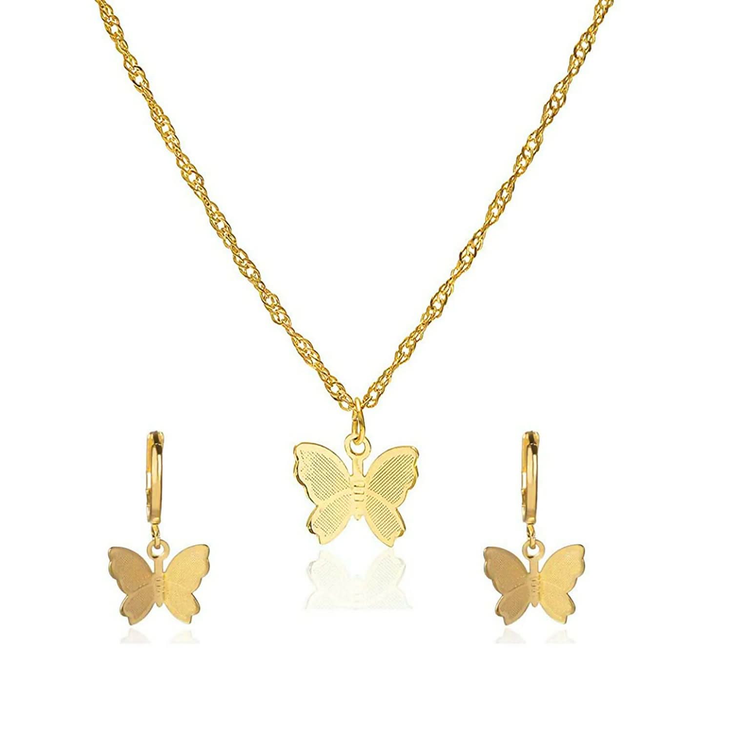 Chic & Delicate Gold Butterfly Locket Necklace and Earrings Set pinapes
