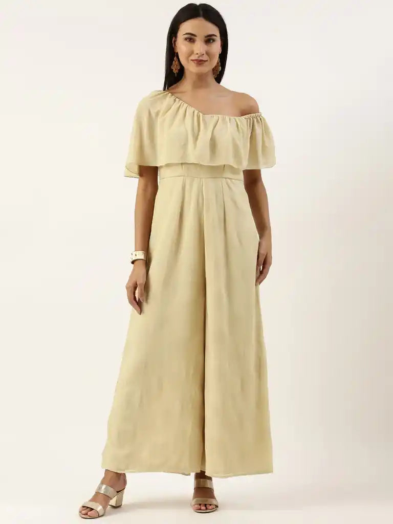 Bollywood Vogue Ready To Wear Beige Georgette Foil Printed Jumpsuit