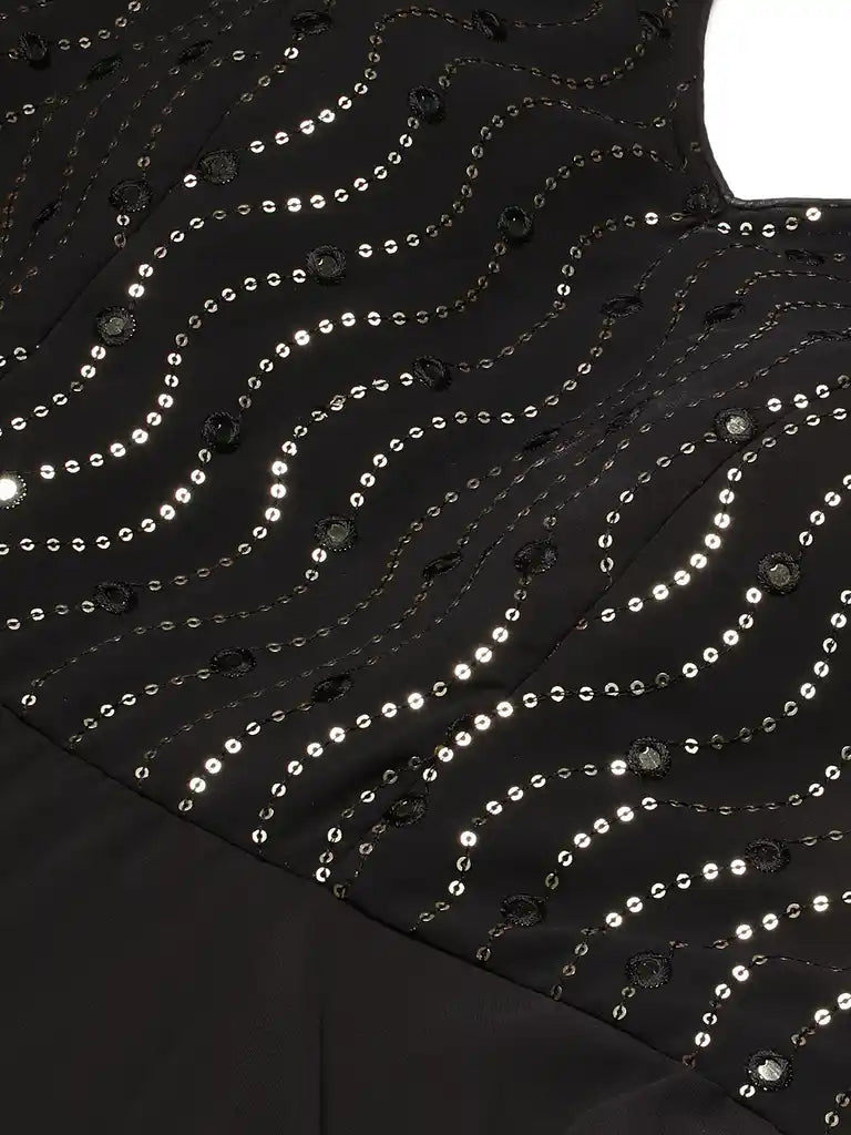 Bollywood Vogue Ready To Wear Black Bell Sleeves Embroidered Gown