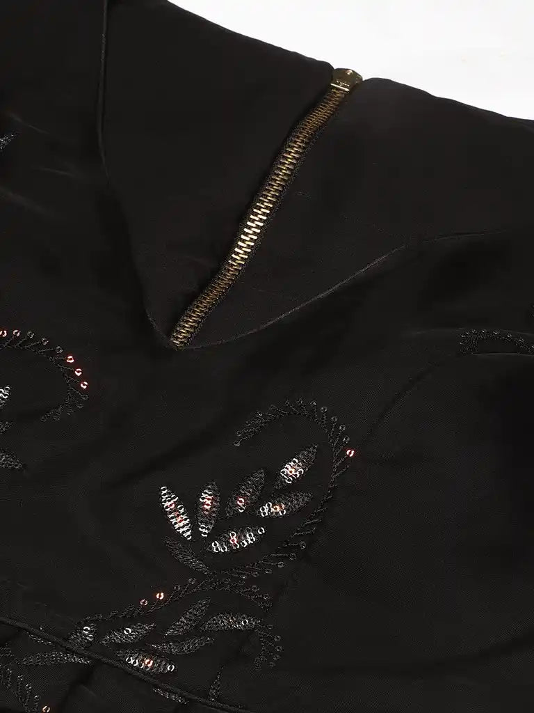Bollywood Vogue Ready To Wear Black Embroidered Organza Lehenga Set