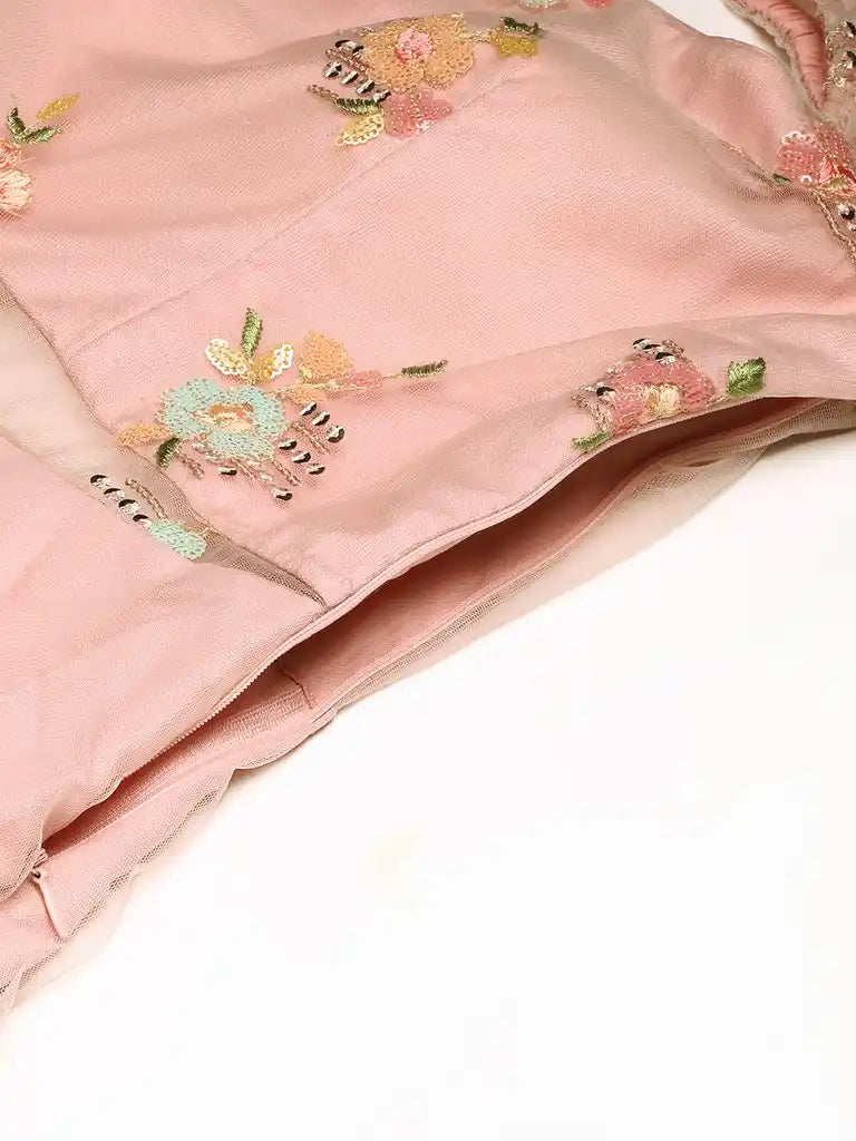 Bollywood Vogue Ready To Wear Light Pink Net Embroidered Gown