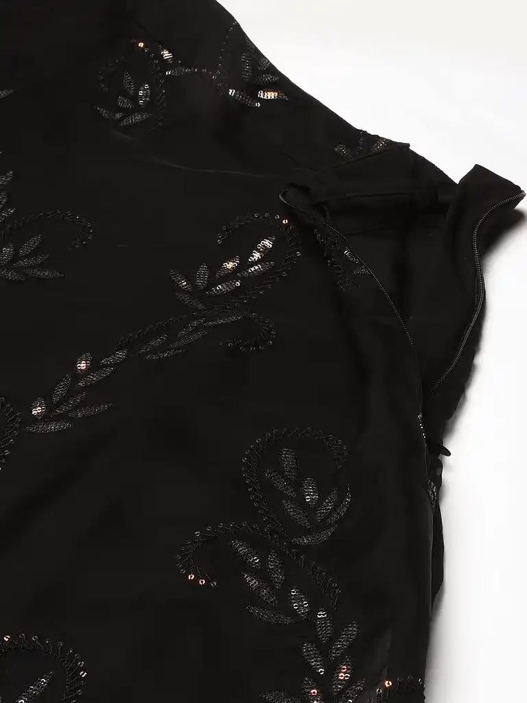 Bollywood Vogue Ready To Wear Black Embroidered Organza Lehenga Set