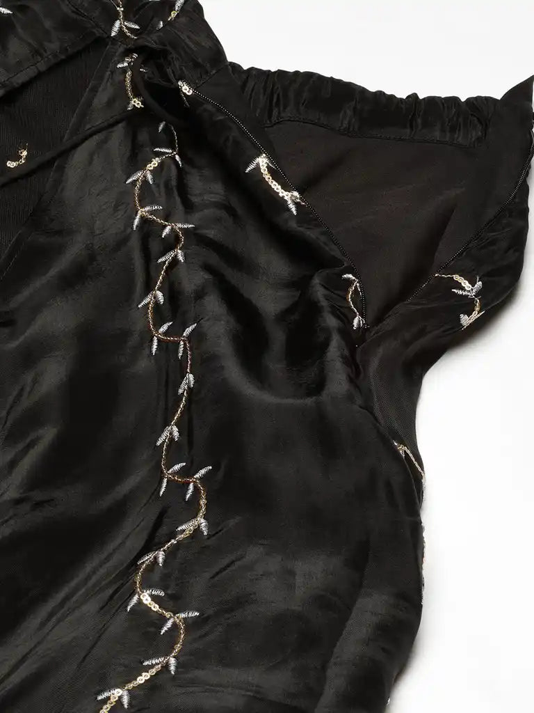 Bollywood Vogue Ready To Wear Black Viscose Embroidered Lehenga Set