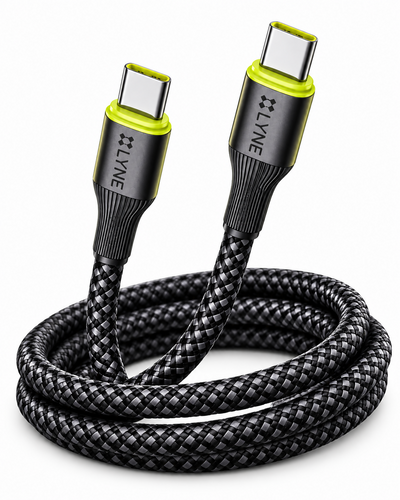 LYNE Flexy 55C Miracle 120W Type-C to Type-C Braided Fast Charging Data Cable – 1 Metre, Black