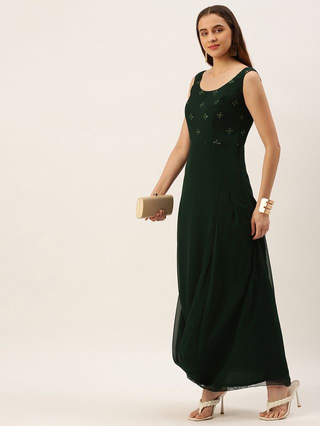 Bollywood Vogue Ready To Wear Green Embroidered Dress