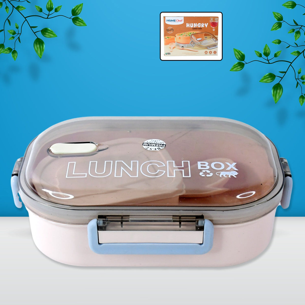 Home Chef Premium Leak-Proof Lunch Box with 3 Compartments and Spoon – BPA-Free Microwave Safe Tiffin Box with Transparent Locking Lid HP DD