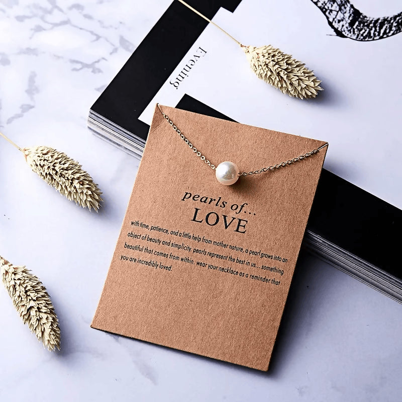 Pearl of Love Charm Pendant Necklace with Wish Card for Women and Girls MK Collections