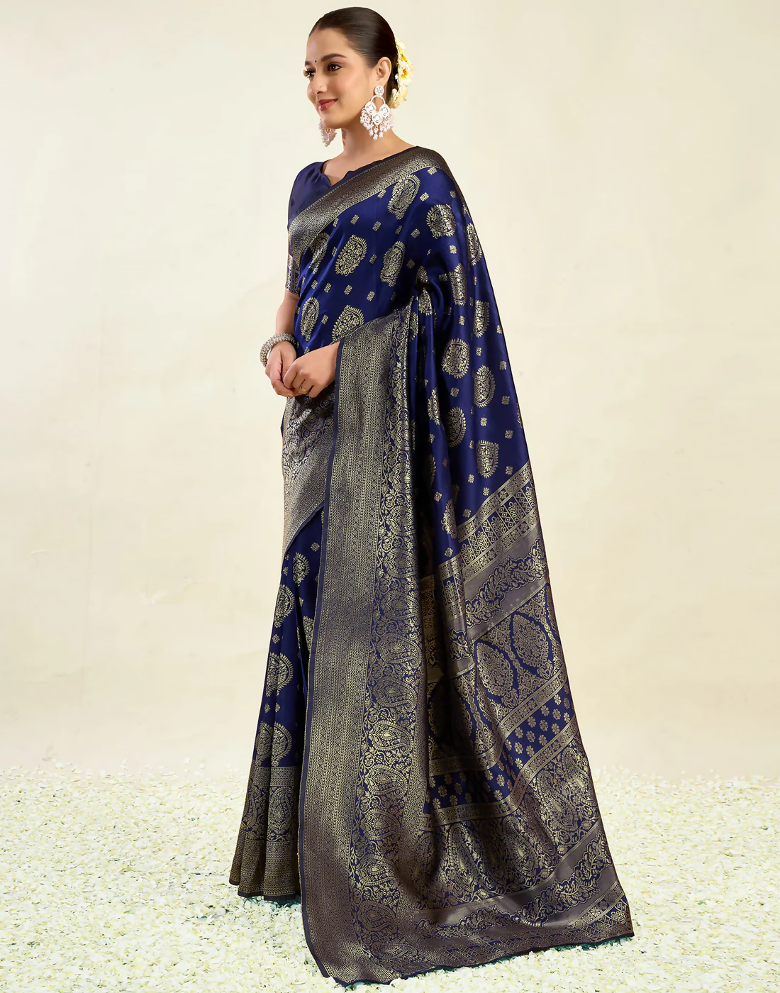 AXONIT Royal Jacquard Saree with Golden Zari Butta & Brocade Border