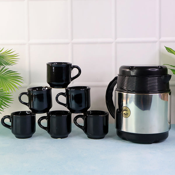 Premium Hot Express Tea and Coffee Set with Thermos Flask and 6 Ceramic Cups(1 Set)
