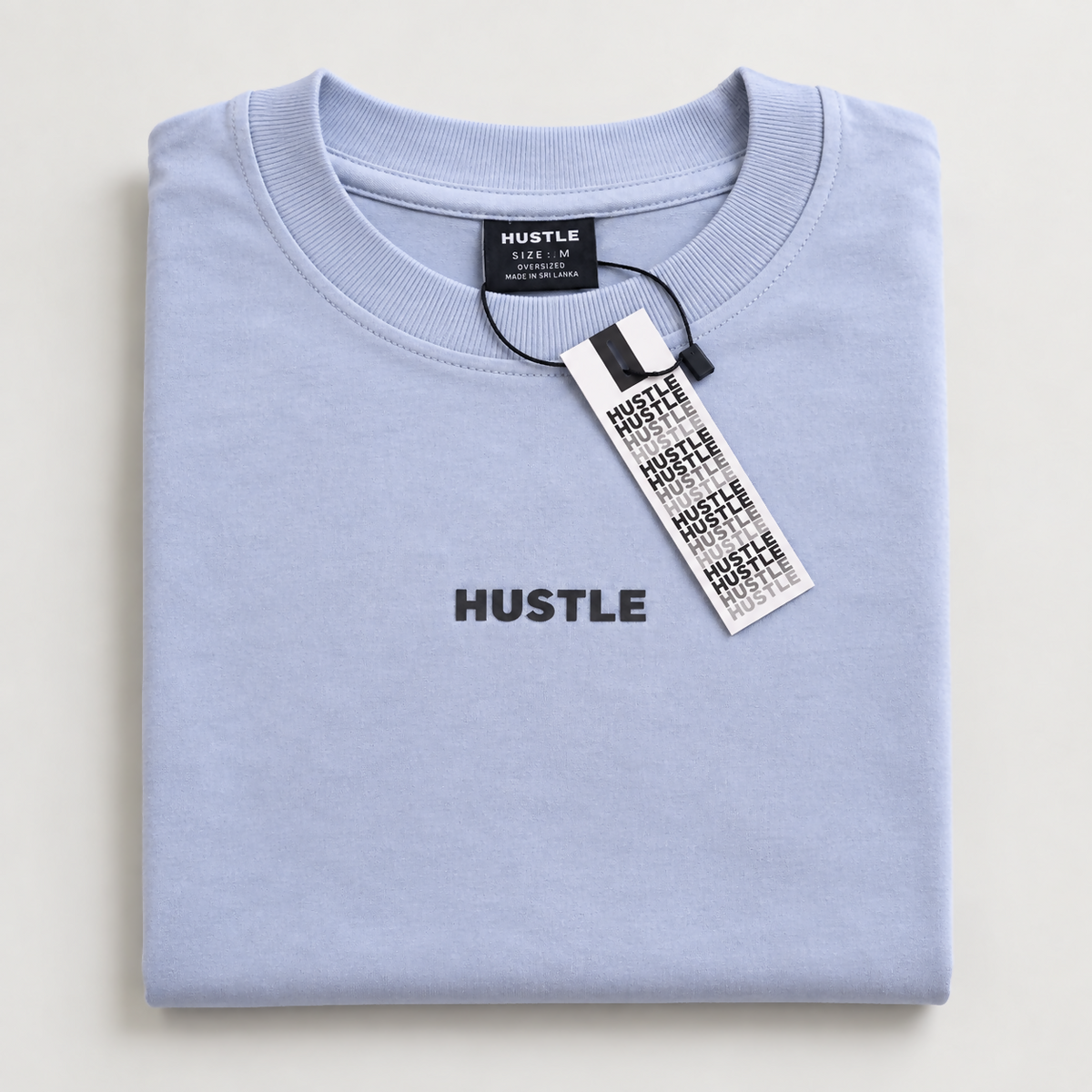 Men's Hustle Essentials Oversized Light Sky Blue T-Shirt Relaxed Fit Casual Tee