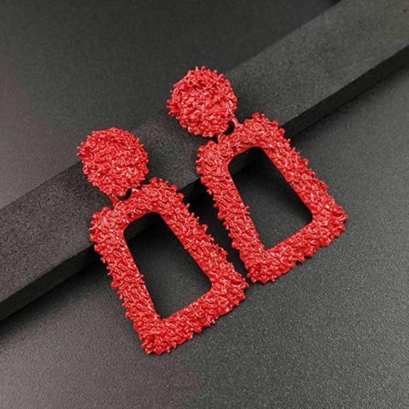 Black & Red Geometric Textured Drop Earrings Combo Set of 2 Bold & Trendy Fashion Jewelry pinapes