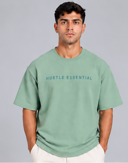 HUSTLE Men's Crew Neck Oversized T-Shirt – Sage Mint
