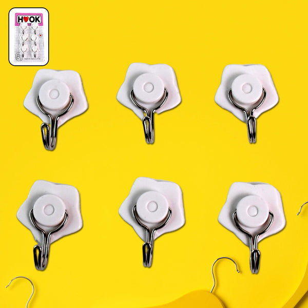 Multipurpose Self Adhesive Plastic Wall Hooks - 6 Pcs