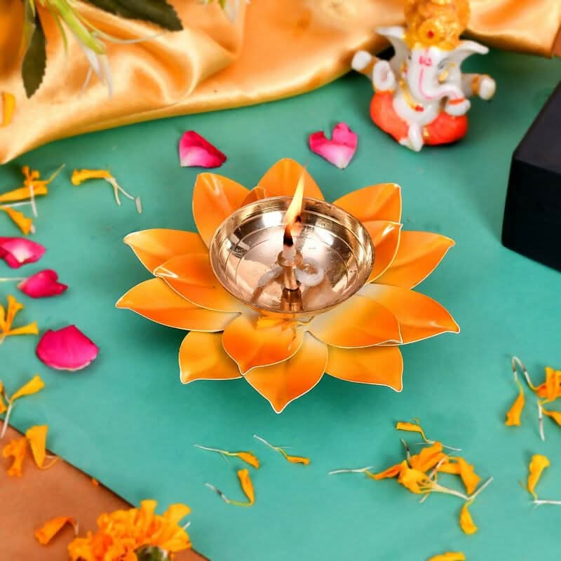 Lotus lamp for Pooja Room Flower Shaped Diyas in Brass Size 5 Inch Hayagreeva Enterprises