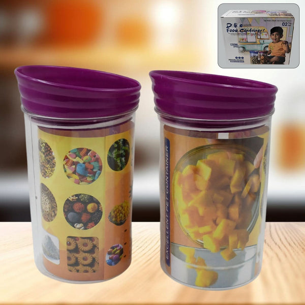 Airtight Kitchen Food Storage Containers – 1200ml Plastic Jar Set (2 Pc, Transparent)