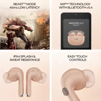 boAt Airdopes 212 , ASAP Charge Bluetooth (Peach Blush, In the Ear) Halfpe Deals