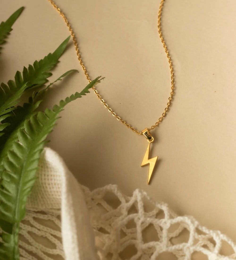 Modern Gold-Tone Necklace Set with Lightning Bolt & Star Circle Pendant (Set of 2)