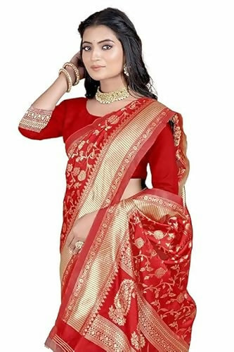AXONIT Soft Silk Saree with Golden Zari Floral & Peacock Weaving