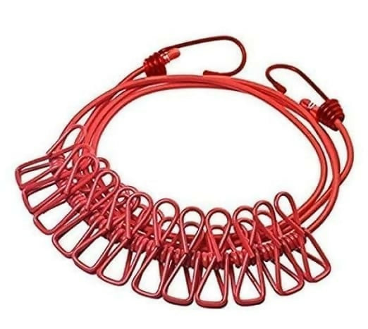 Clip Dori Cloth Drying Rope with Hook, 1.8 Meter, 12 Pcs, Stretchable, Durable, for Travel