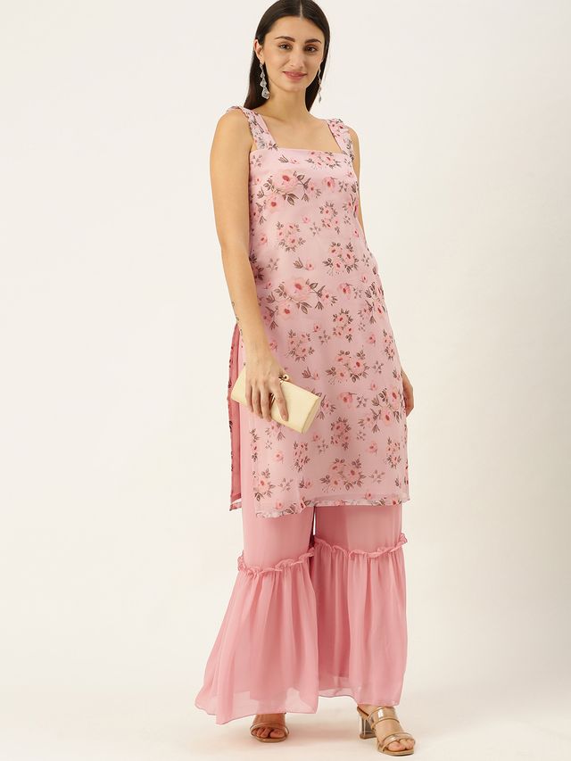 Bollywood Vogue Ready To Wear Pink Digital Printed Organza Kurta Set