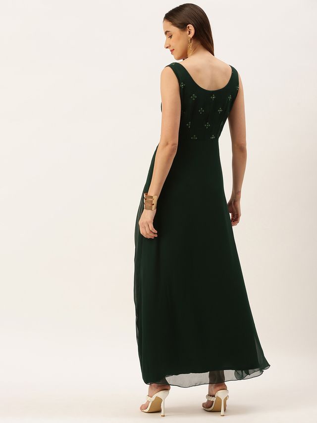 Bollywood Vogue Ready To Wear Green Embroidered Dress