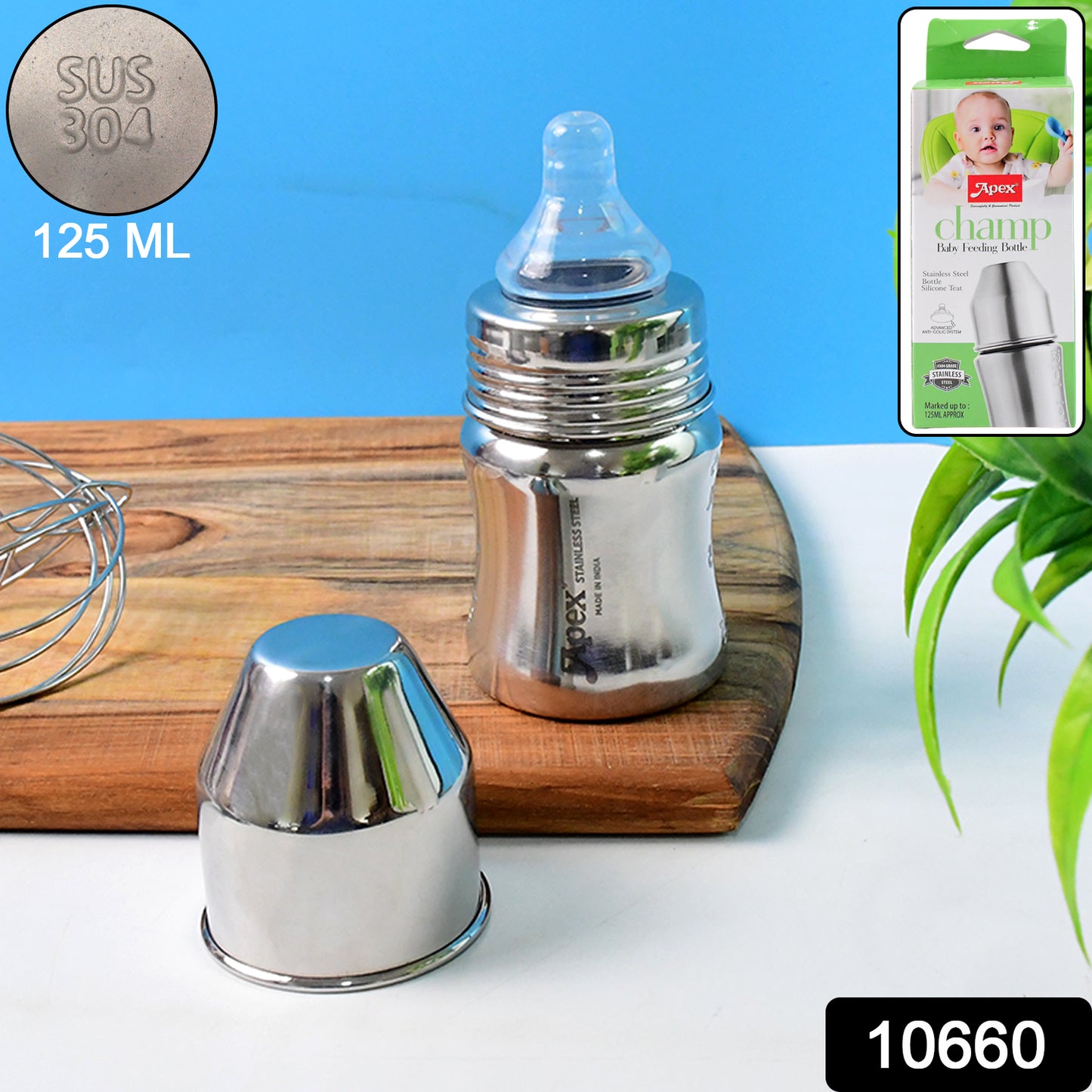 Apex Premium Stainless Steel Baby Feeding Bottle (125 Ml 1 Pc)