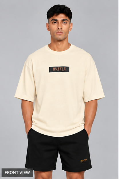 HUSTLE Men's Crew Neck Oversized Tees - Cream
