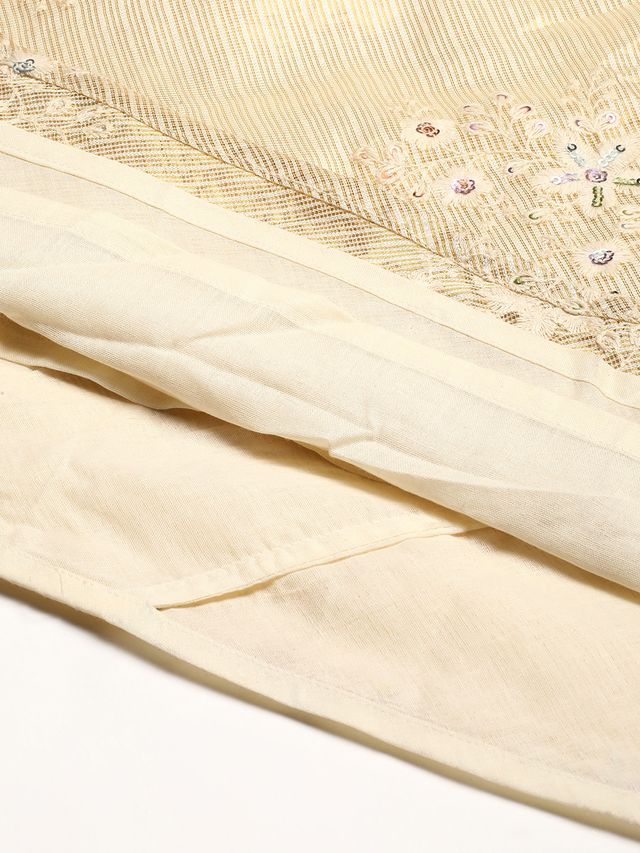 Bollywood Vogue Ready To Wear Cream Art Silk Embroidered Gown