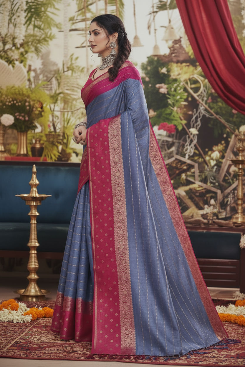Regal Heritage Floral Zari Cotton Silk Saree with Statement Border Weave Kalyani silks and sarees