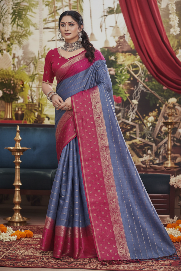 Regal Heritage Floral Zari Cotton Silk Saree with Statement Border Weave Kalyani silks and sarees