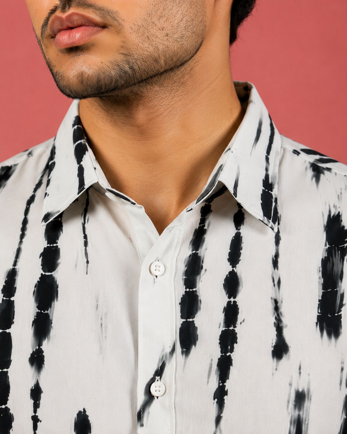 AKSK Men's White & Black Tie-Dye Printed Casual Shirt | Cotton Fu – View 4