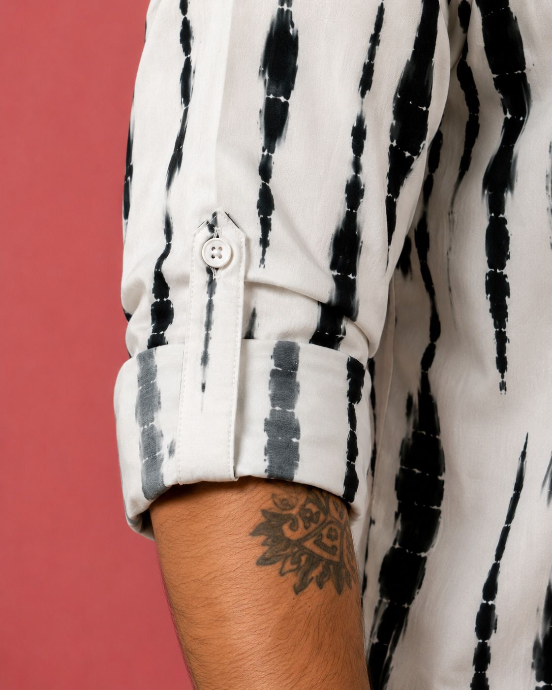 AKSK Men's White & Black Tie-Dye Printed Casual Shirt | Cotton Fu – View 5