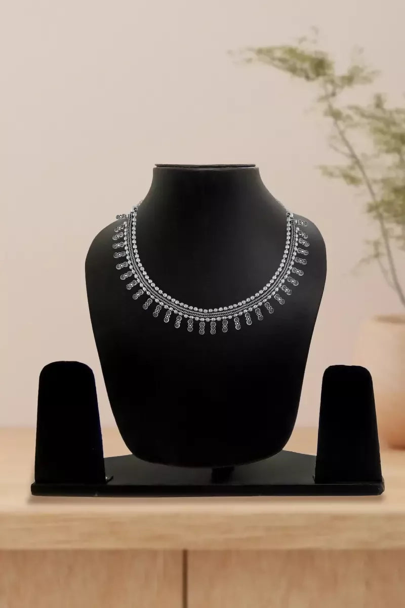 Oxidized Silver Plated Necklace for Women - Silver,18 Inch SUPER