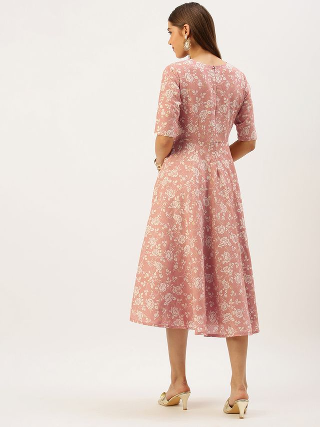 Bollywood Vogue Ready To Wear Mauve Modal Silk Fit And Flare Dress