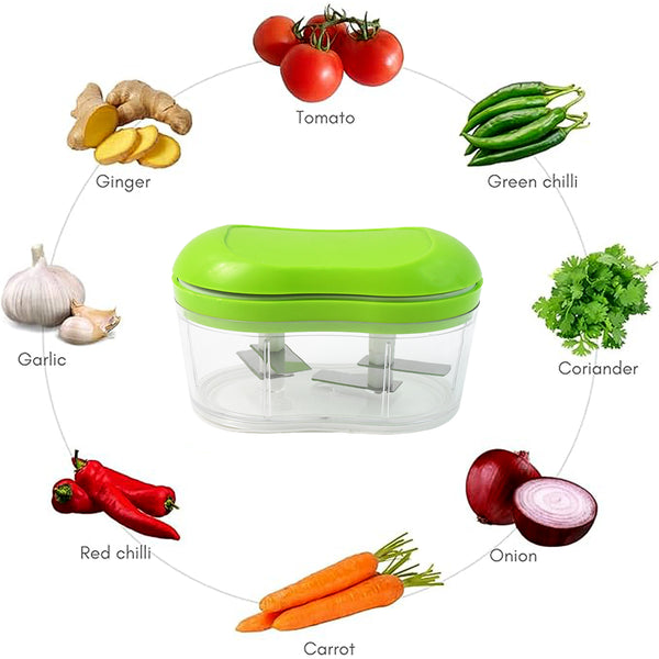 Manual Hand Push Garlic Cutter & Vegetable Chopper for Multi-Blade Mini Food Chopper with Transparent Container (1 Pc)