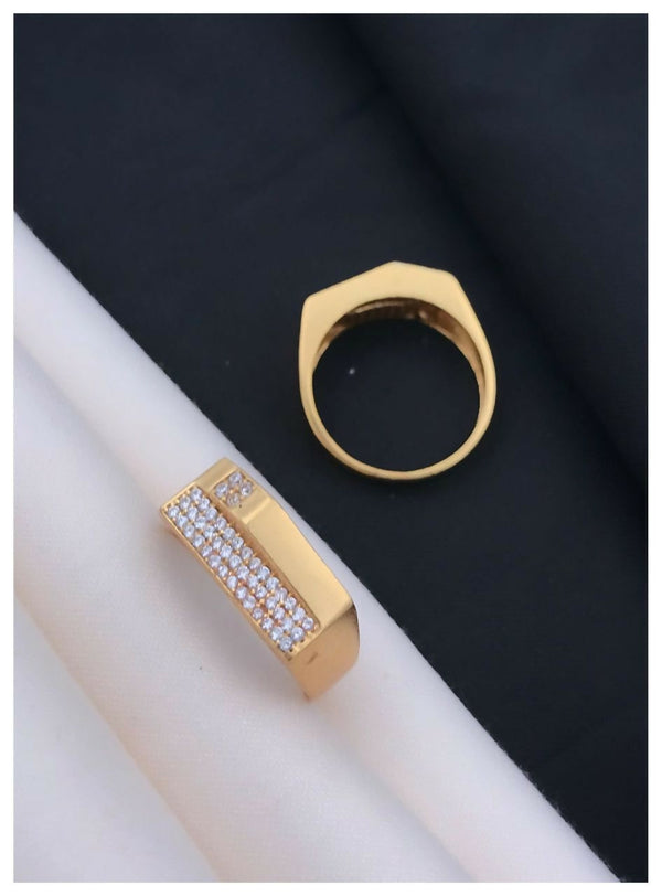 Royal Charm Gold-Plated Brass Ring with Agate Stone for Men MAITRY ENTERPRISE