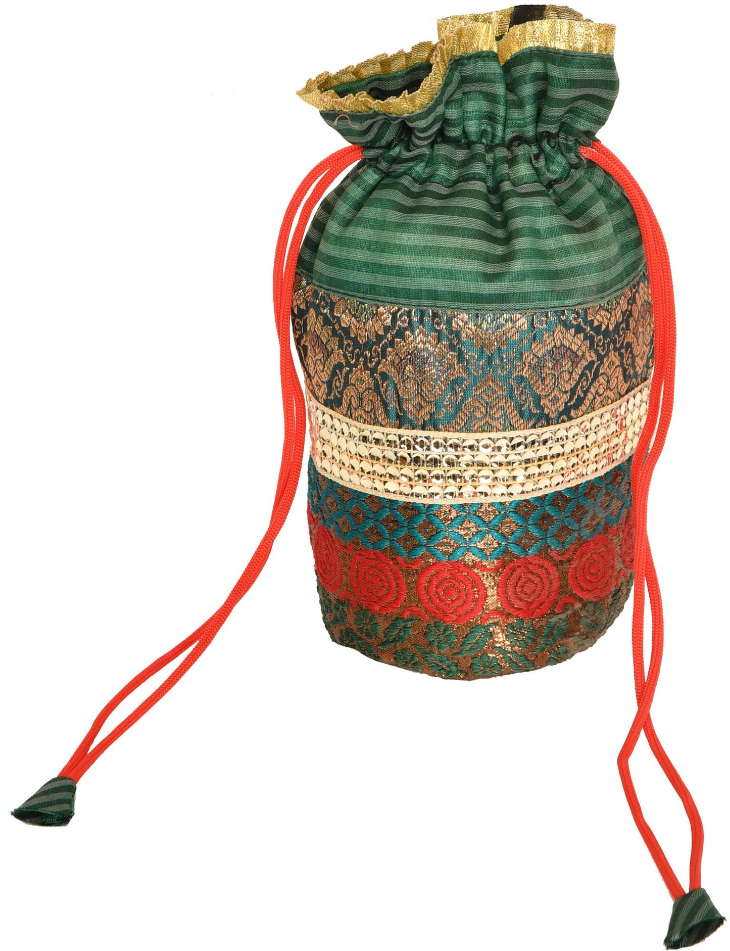 Exotic India Bracelet Bag with Brocade Weave and Beadwork