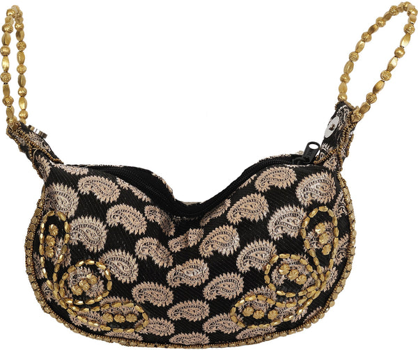 Exotic India Bracelet Bag with Brocade Weave and Beadwork