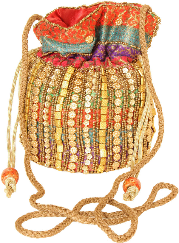 Exotic India Clutch Bag with Densely Embroidered Pearls and Beads